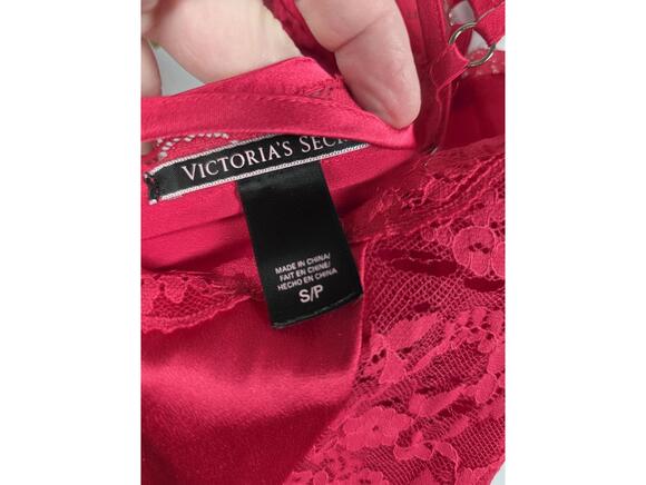 Victorias Secret RED Satin Cross Strappy Slip Dress lingerie Nightie Lace SMALL - Picture 4 of 4